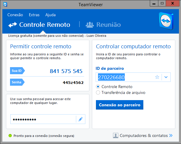 TELA DE ACESSO DO TEAM VIEWER NO HOST